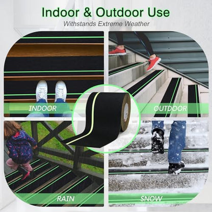 S&X Anti Slip Tape 6in x 60ft Glow-in-the-Dark Grip Tape for Stairs & Ramps - color: Black/Glow-in-the-Dark, size: 6" X 60'