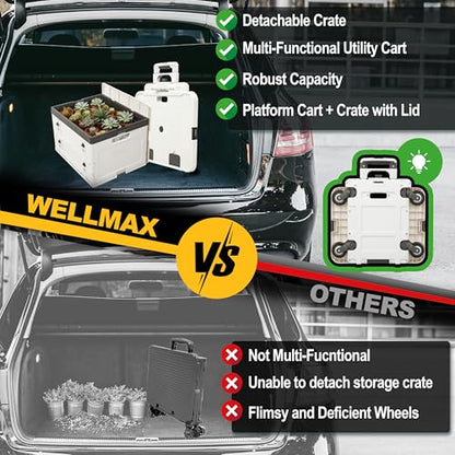 Wellmax Rolling Crate with Wheels, Foldable Utility Cart, 132 lb, White