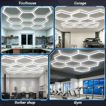 Bevenus Hexagon LED Garage Light, 6500K Super Bright Honeycomb Ceiling Light, Easy Install DIY Hex Lights for Workshop Basement Barbershop Home Gym Car Detailing Shop (8 Grids) - size: 8 Grids