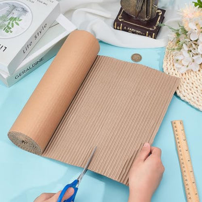 BENECREAT 78.7 x 11.8 Inch Brown Single Face Corrugated Cardboard Roll, Corrugated Wrap Paper for Gift Packing, Storage, DIY Crafts, Shipping, 2.5mm Thick - size: 78.7x11.8 Inch