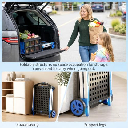 Collapsible Shopping Cart with Wheels, 200 lbs Capacity Grocery Cart