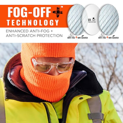 Ergodyne Skullerz SIXTEN Safety Glasses with Side Shields, Anti Fog + Anti Scratch, ANSI z87.1 with Protective Microfiber Bag - color: Clear Lens