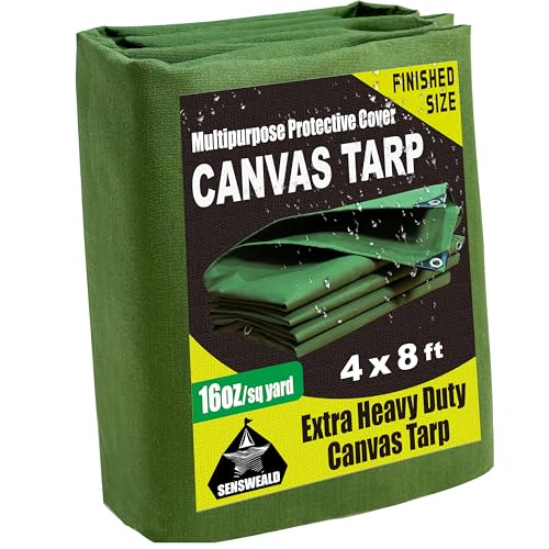 16oz Heavy Duty Canvas Tarp 4x8 Feet Water-Resistant - color: 28mil-green, size: 4Feet x 8Feet-Finished size