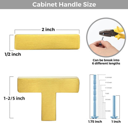 3 Pack Brushed Brass Cabinet Knobs, 2in Length Square Bar Drawer Pulls - color: Brushed Brass, size: 3 Pack, style: Square