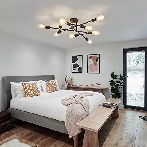 ZGLAOJT Black Semi Flush Mount Ceiling Light Fixture，9 Light Modern Metal Chandelier，Ceiling Light for Kitchen Farmhouse Island Dining Room Bedroom - color: Black, size: 9-Light