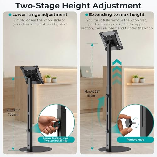 Anti-Theft iPad Kiosk Stand, Adjustable Tablet Floor Stand for POS Checkout - color: Black