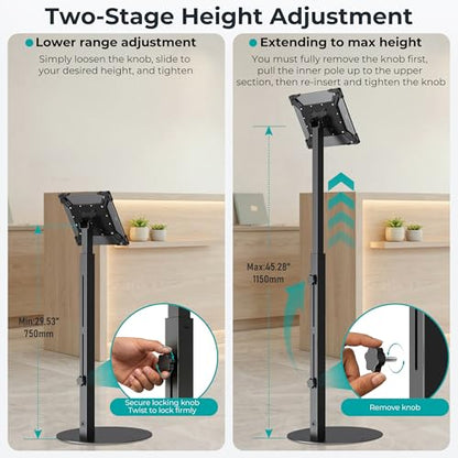 Anti-Theft iPad Kiosk Stand, Adjustable Tablet Floor Stand for POS Checkout - color: Black