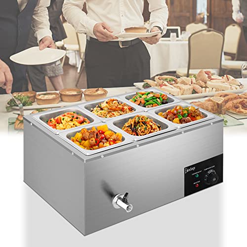 Winado 110V 6-Pan Commercial Food Warmer, 19QT Electric Steam Table 6 Inch Deep, 1200W Countertop Stainless Steel Food Soup Buffet w/Temperature Control & Lid for Catering, Restaurant, Party - size: 19 QT/6 Pan