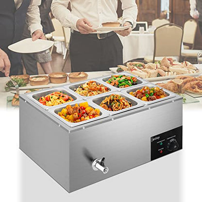 Winado 110V 6-Pan Commercial Food Warmer, 19QT Electric Steam Table 6 Inch Deep, 1200W Countertop Stainless Steel Food Soup Buffet w/Temperature Control & Lid for Catering, Restaurant, Party - size: 19 QT/6 Pan