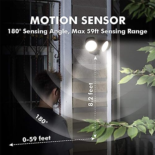 LUTEC 3200 Lumen 32W LED Motion Activated Integrated Dual-Head Flood Light Outdoor, Motion Sensor Light Outdoor, Dusk to Dawn Exterior Security Wall Light for Patio Garden,Bronze - color: Bronze, size: LED integrated-1 Pack (AL+PC)