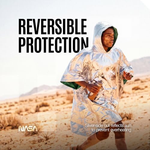 NASA Emergency Poncho – Anti-Tear Mylar™ Blanket (4-Pack, Mission Green) - color: Mission Green