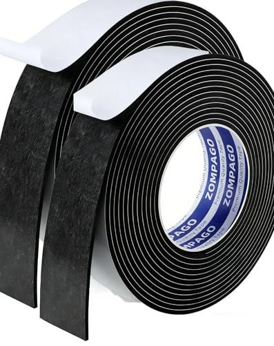 ZOMPAGO Single Sided Foam Weather Stripping Tape Black,2 Roll 0.8X 16.4FT - color: Black, size: 2 Roll 0.8x 16.4FT