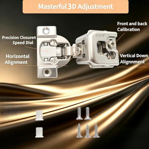 Soft‑Close 1‑5/16" Overlay Cabinet Hinges, 105 Degree 3D Adjustable Concealed Hinges, Satin Nickel Finish, for Face Frame Kitchen Cabinet Doors, 2‑Pack (1 Pair) - size: 1-5/16inch Overlay