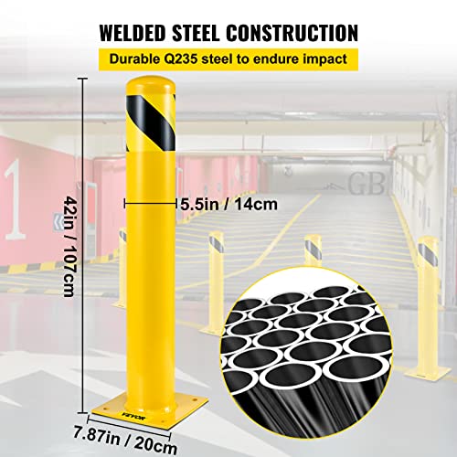 VEVOR Safety Bollard, 42 Inch Height Bollard Post, 5.5 Inch Diameter Steel Pipe Safety Bollard Post, Yellow Steel Bollard, Steel Safety Bollard with 8 Anchor Bolts, Perfect for Traffic-Sensitive Area - size: 42’’Hx5.5''D