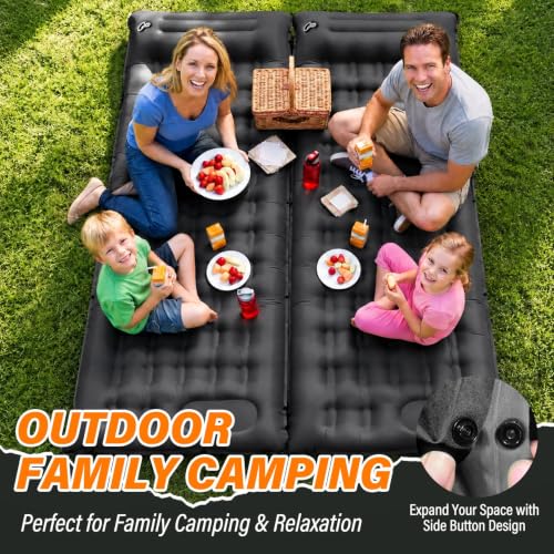 Camping Sleeping Pad, 6 inch Thick Ultralight Camping Mat with Pillow, Built-in Foot Pump Inflatable Sleeping Pads Compact for Camping Backpacking Hiking Traveling Tent,Single,Black - color: Black