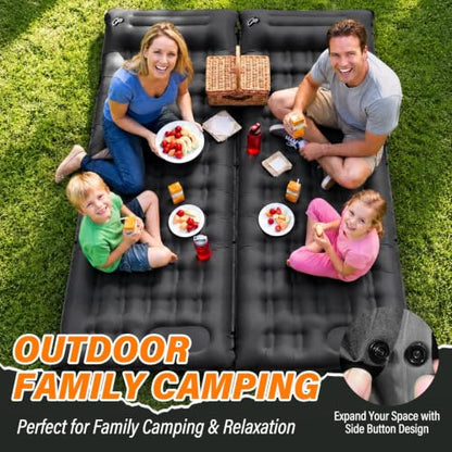 Camping Sleeping Pad, 6 inch Thick Ultralight Camping Mat with Pillow, Built-in Foot Pump Inflatable Sleeping Pads Compact for Camping Backpacking Hiking Traveling Tent,Single,Black - color: Black