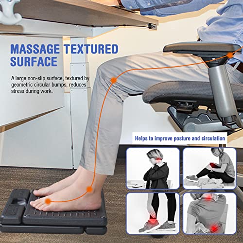 Under Desk Footrest, 4-Level Height Adjustable 12Modes Foldable Footrest - color: Black Plus