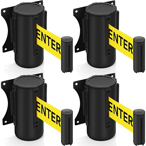 Sasylvia 4 Pcs Fixed Wall Mount Retractable Belt Barrier 10ft Crowd Control Barriers Caution Do Not Enter Retractable Rope Sturdy Safety Belt with Case and Braking System Locking Button