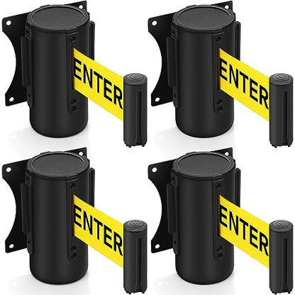 Sasylvia 4 Pcs Fixed Wall Mount Retractable Belt Barrier 10ft Crowd Control Barriers Caution Do Not Enter Retractable Rope Sturdy Safety Belt with Case and Braking System Locking Button