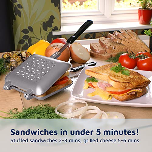 Breakfast Sandwich Maker Grill Press, Grilled Cheese Maker Panini Press Sandwich Toaster Presser - Stove Top Nonstick by Jean Patrique (Silver) - color: Silver