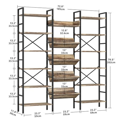 IRONCK 6-Tier Triple Wide Bookshelf, 72.8" Industrial Large Etagere
