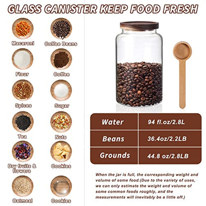 Large Glass Coffee Storage Jar with Lids Spoon Thicken Glass Coffee Canister Borosilicate Glass Food Containers for Ground Coffee Beans Nut Pasta Sugar Candy Spice Rice Loose Tea (2800ml/94oz) - color: 2800ml/94oz
