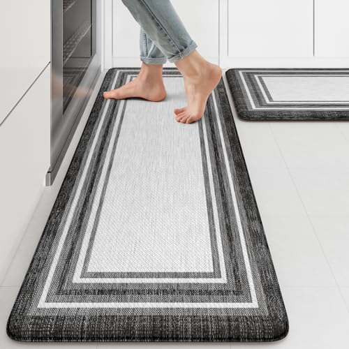 KIMODE Anti Fatigue Kitchen Mat for Floor,Farmhouse Kitchen Rugs Non Slip - color: Black, size: 17.3" x 47 "+ 17.3" x 29 "--0.47 inches