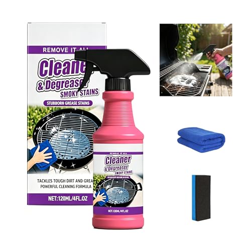 2026 Upgrade Fast Acting Heavy Duty Grill Degreaser Spray Set Multi Grill Cleaner Fast Clean Outdoor Solution for Grills Smoker BBQ Grates Oven Effortless Removes Grease Degreaser Smoky Stain (1PCS) - color: 1PCS