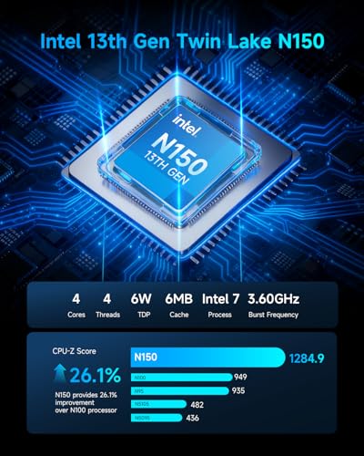 Bmax Mini PC B4 Ultra, Intel N150 (Up to 3.6GHz) 12GB LPDDR5 512GB SSD, Windows 11 Mini Desktop Computer, Dual 4K HDMI 2.1, WiFi 5, BT 5.0, USB-C – Small PC for Streaming, HTPC & Digital Signage - color: Blue