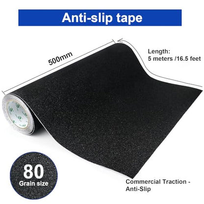 BOMEI PACK Black Anti Slip Tape, 20 Inch x 16.5 Foot Non-Slip Traction Grip Tape for Stairs, Waterproof Stair Treads Grip Non Slip, Non Skid Tape for Steps, Outdoor Black Grip Tape - size: 500mm