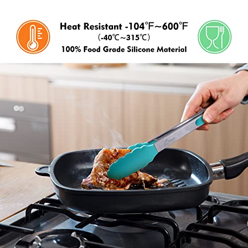 HOTEC Stainless Steel Kitchen Tongs with Silicone Tips, Set of 2-9" and 12" - color: Blue:12+9inch