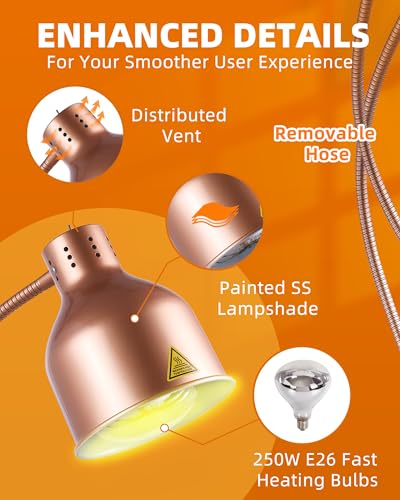 Food Heat Lamp with 3 Bulbs, 500W Rapid and Steady Heating, Matte Copper - color: Painted Copper