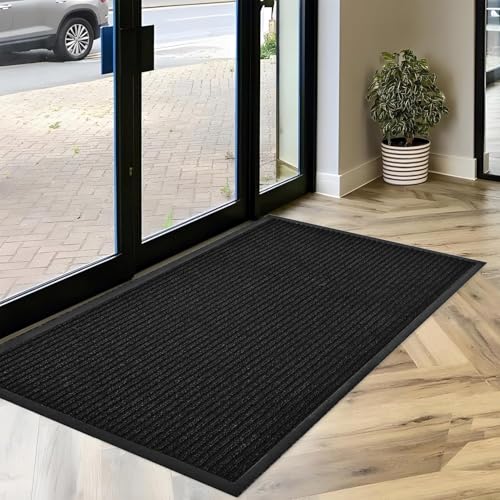 SRDDQLC Door Floor Mat Commercial Grade Large Size Heavy Duty Tough Entry Collection Slip Skid Entrance Mat with Rubber Backing Low Profile and Easy to Clean Indoor Outdoor Rug,2x6FT,Black - size: 2' x 6' (Rectangular)