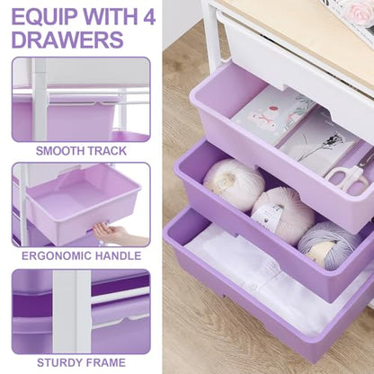 SYKIARIOL Rolling Cart with Drawers, 4-Drawer Utility Cart, Purple - color: Purple
