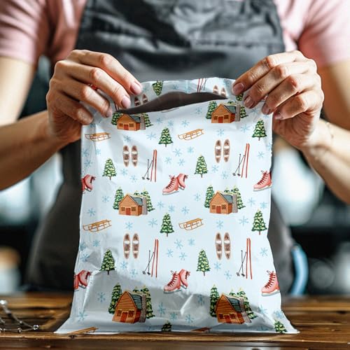 10x13 (100) Winter Snow Day Christmas Designer Poly Mailers Self Sealing Waterproof Shipping Envelopes Holiday Premium Printed Bags For Small Businesses - color: Snow Day, size: 10x13