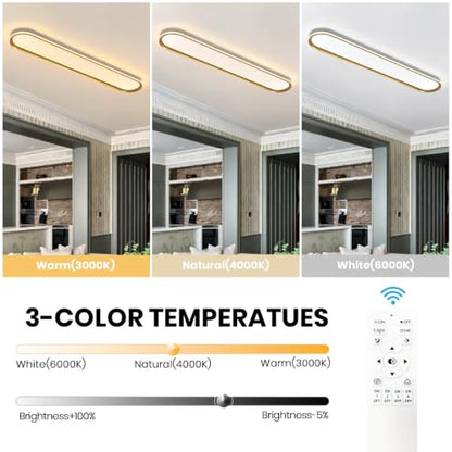 ADISUN Modern LED Ceiling Light Dimmable Linear Ceiling Light 47in Semi Flush Mount Long Lights with Remote Control and Side Lighting for Living Room Kitchen Dining Room Gold - color: Gold-1Pack, size: 47 Inch