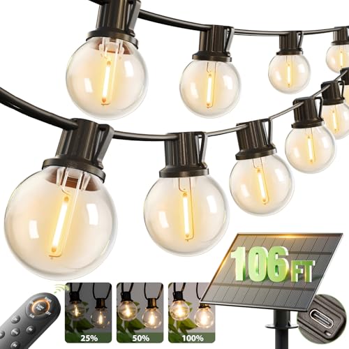 addlon 106FT(100+6) Solar String Lights with Remote, 54 LED G40 Bulbs - size: 100FT