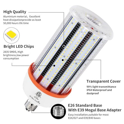 1200W Equivalent Led Corn light bulbs,18000 Lumen LED Corn Bulb 120W 5000K Daylight White Lamp,E26/E39 Medium Mogul Base,2-Pack Large Area Lights For Outdoor Indoor Warehouse Garage High Bay Lighting