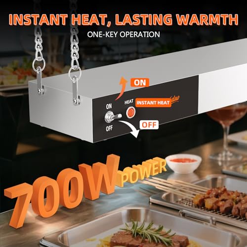 Food Heat Lamp, 24 Inch Commercial Food Heat Lamp Strip Heater, Stainless Steel Heat Lamp for Food, 750W Infrared Food Warmer for Buffet, Cafeteria, Restaurant, Kitchen - size: 24 Inch
