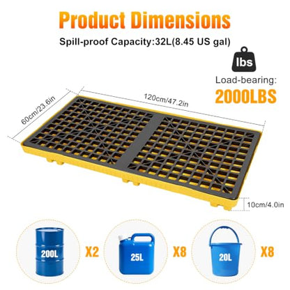 2 Drum Spill Pallet, 2000 lbs Forkliftable Tray