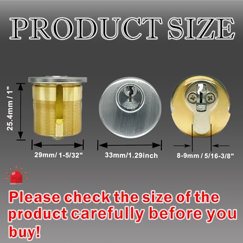 2PCS Brass Mortise Door Cylinder Locks with 2 Different SC1 Keyway Keys - size: 1 inch Door Cylinder Locks