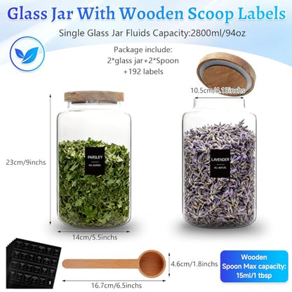 Glass Coffee Jar with Wood Lids Spoon Labels Clear Coffee Ground Canister set of 2,Borosilicate Glass Food Containers for Spice Cookies Sugar Tea Bar (2800ml/94oz-2 pack-with spoon) - color: 2800ml/94oz-2 pack-with spoon