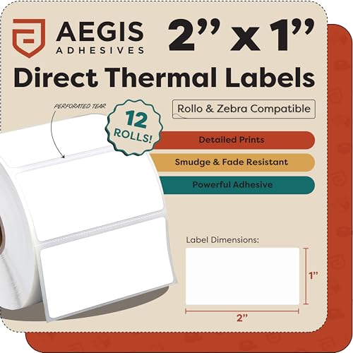 2" X 1” Direct Thermal Printer Labels (15600 Count, 12 Rolls) - size: 2" X 1"