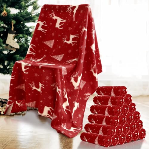 Preboun 24 Pack Bulk Christmas Fleece Throw Blankets, Deer - style: Deer