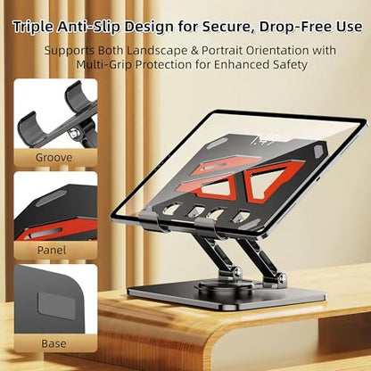 360° Rotatable & Adjustable Metal Tablet Stand for Desk, Foldable & Portable Tablet Holder, Compatible with iPad Pro/Air, iPhone & Switch, Universal Use for Office/Movie/Drawing/Gaming, White - color: Two-Tone Stand - White
