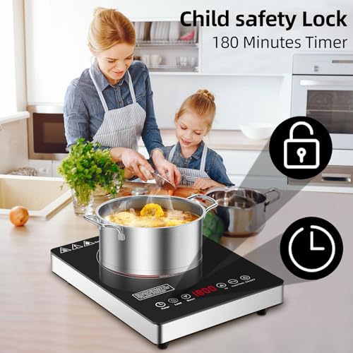 Single Burner Electric Cooktop,110V 1800W Electric Stove Top with LED Touch Control,9 Power Levels, 3 hTimer, Safety Lock, portable cooktop Overheat protection - size: Single Burner Electric Cooktop