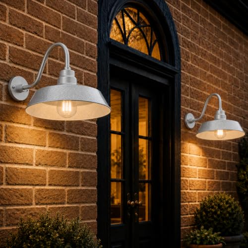 14in. Galvanized Finish Outdoor Gooseneck Barn Light, 5000K Cool White - color: Galvanized (2 Pack), size: 14-1/2 in Gooseneck Arm