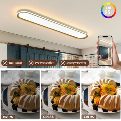 ADISUN Modern LED Ceiling Light Dimmable Linear Ceiling Light 47in Semi Flush Mount Long Lights with Remote Control and Side Lighting for Living Room Kitchen Dining Room Gold - color: Gold-1Pack, size: 47 Inch