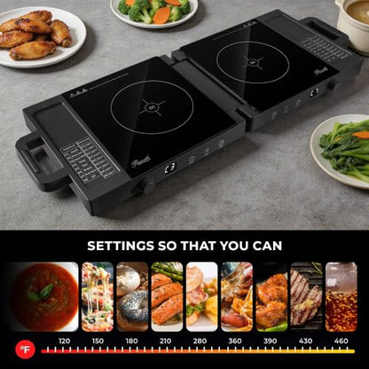 Rosewill Foldable Dual Induction Cooktop Burner, 1800W Portable Double Burner with 8 Cooking Modes & 9-Hour Timer, Auto Shutoff, Electric Stove for Home, Dorms, RVs, Small Kitchen - Black - color: Black