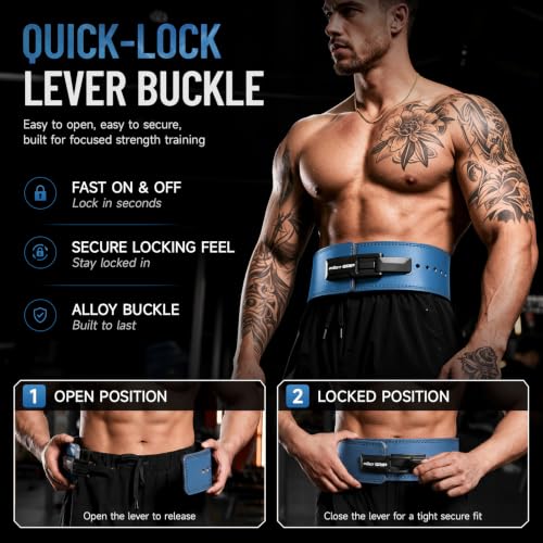 10mm Quick Lock Lever Belt Weightlifting for Men Women - color: Blue, size: L(34-40inches)